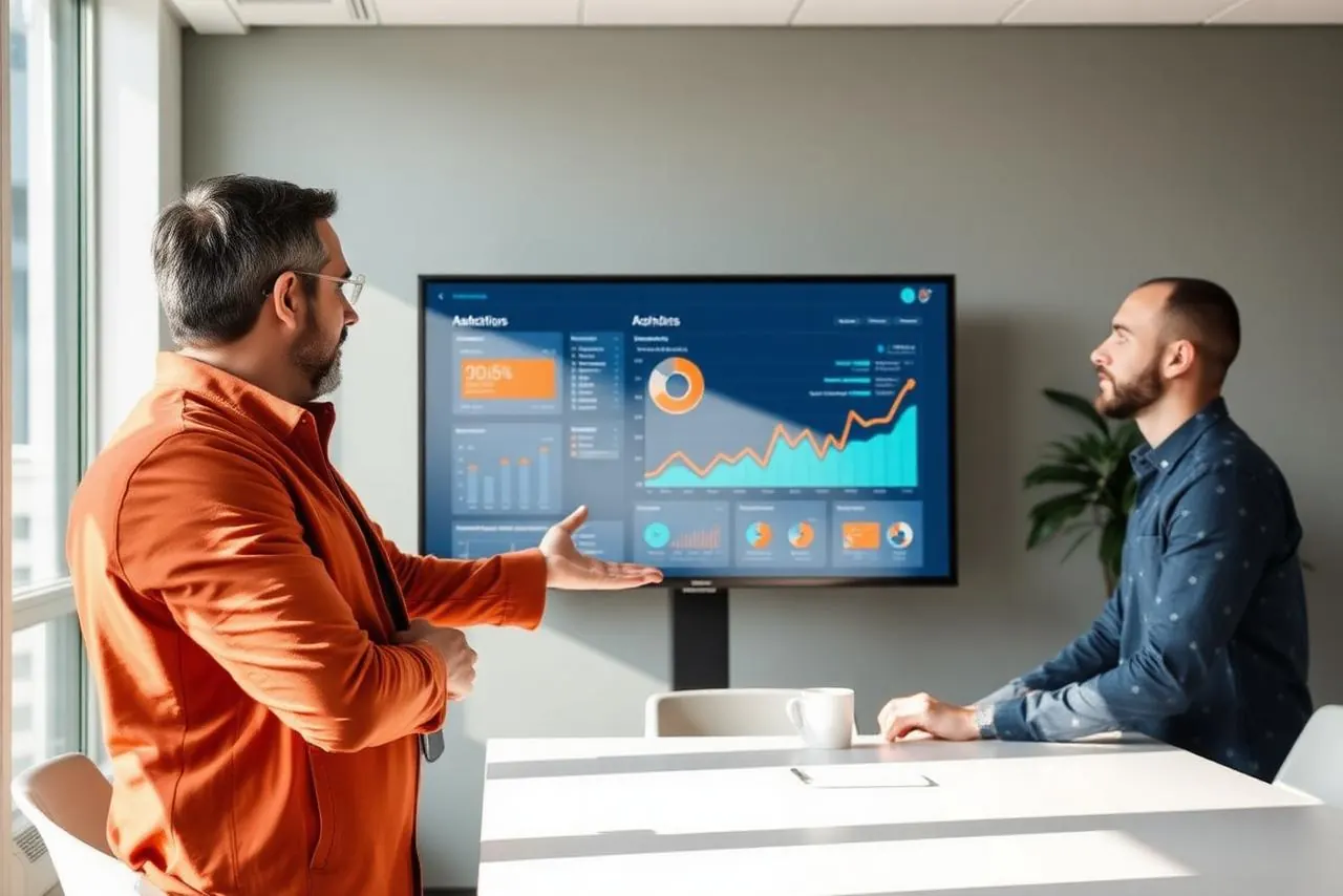 BRANDSPIRE strategist presenting a campaign analytics dashboard to a client